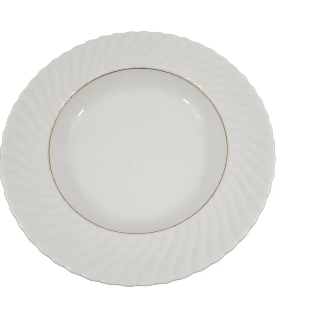 Schonwald Germany White Swirl Rimmed 9” Porcelain Salad Soup Bowls – Set of 4